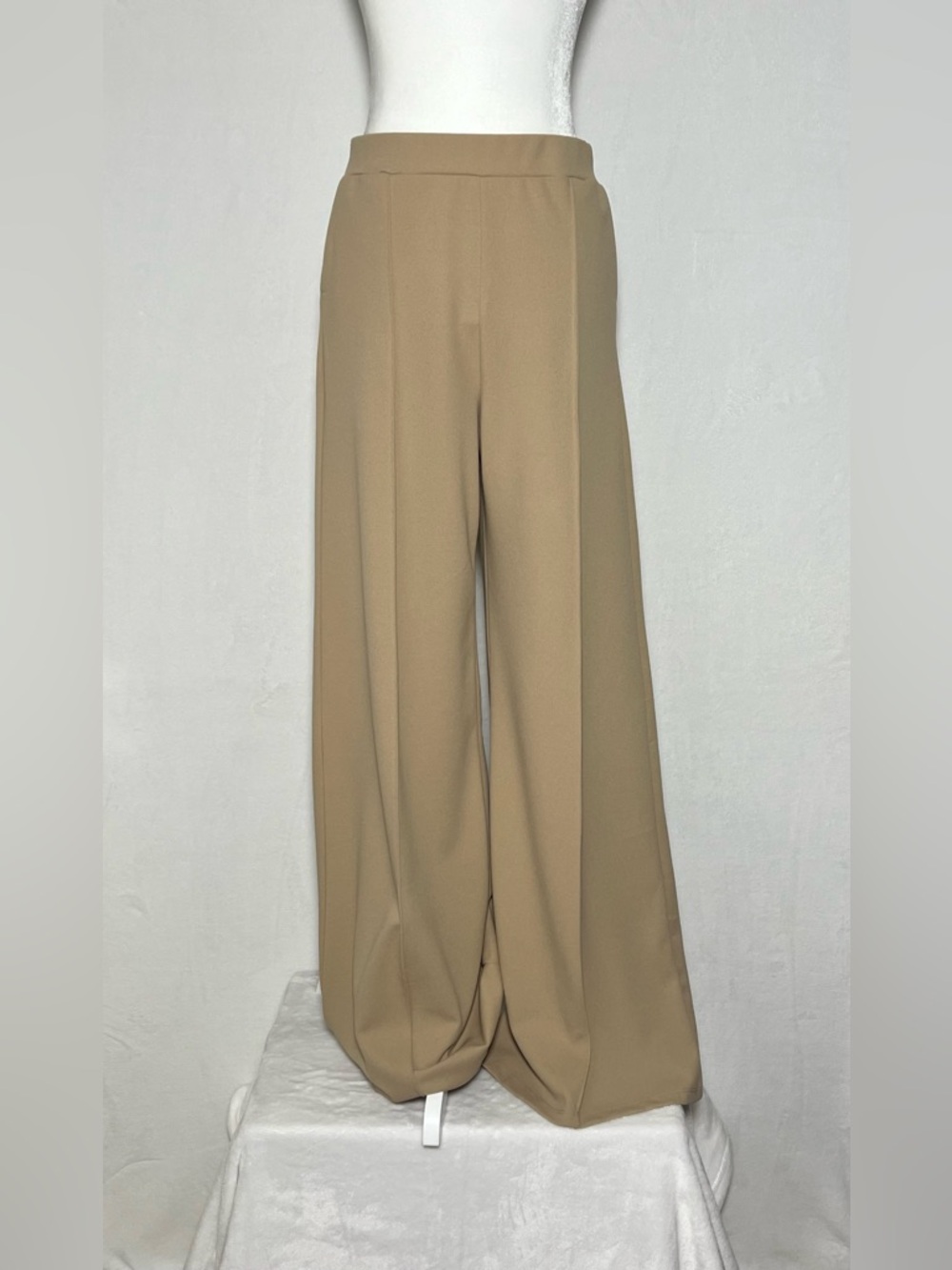 NWOT Wide Leg High Waist Extra Long Palazzo Pants in Tan Beige Khaki - size M